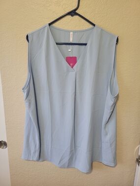V-Neck Sleeveless Blouse in Pale Blue